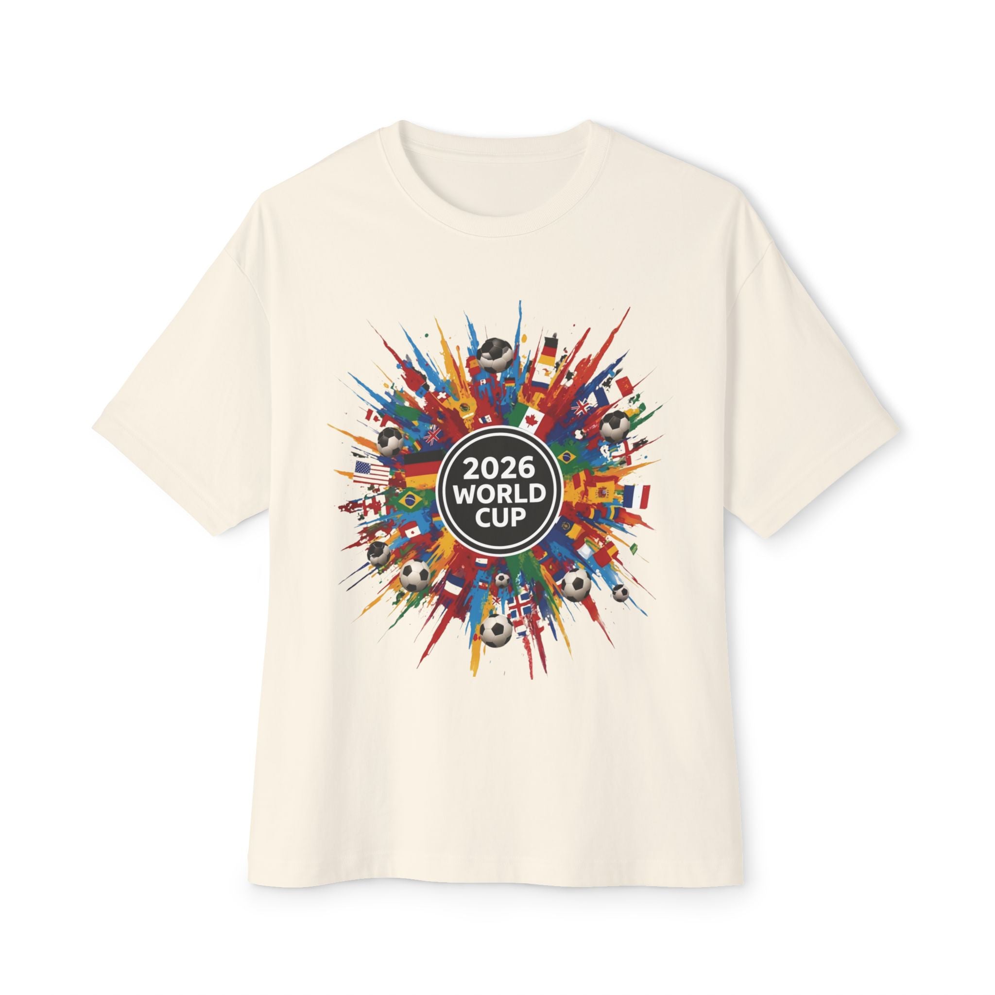 2026 World Cup Soccer Tee — Colorful International Flags & Balls Design