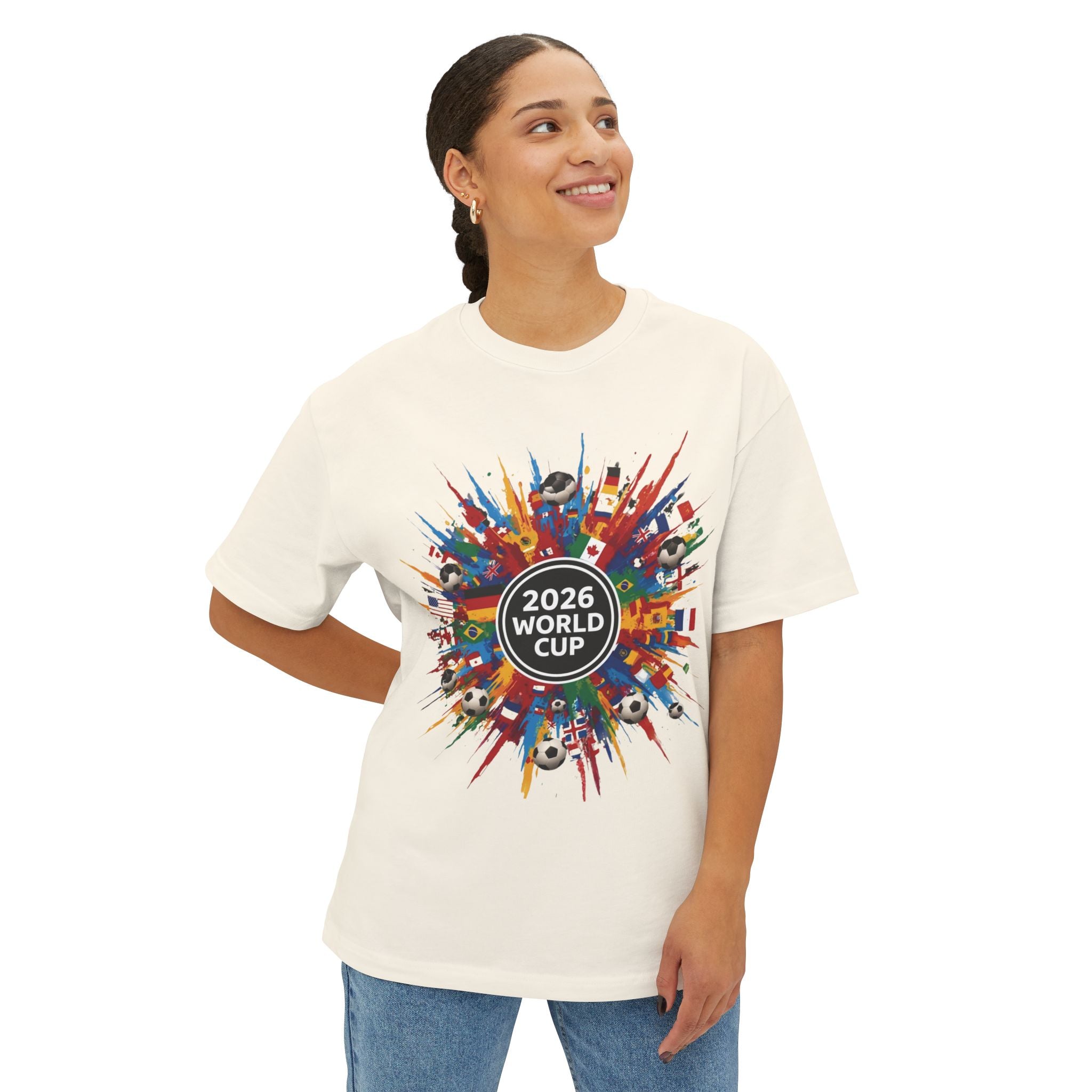 2026 World Cup Soccer Tee — Colorful International Flags & Balls Design