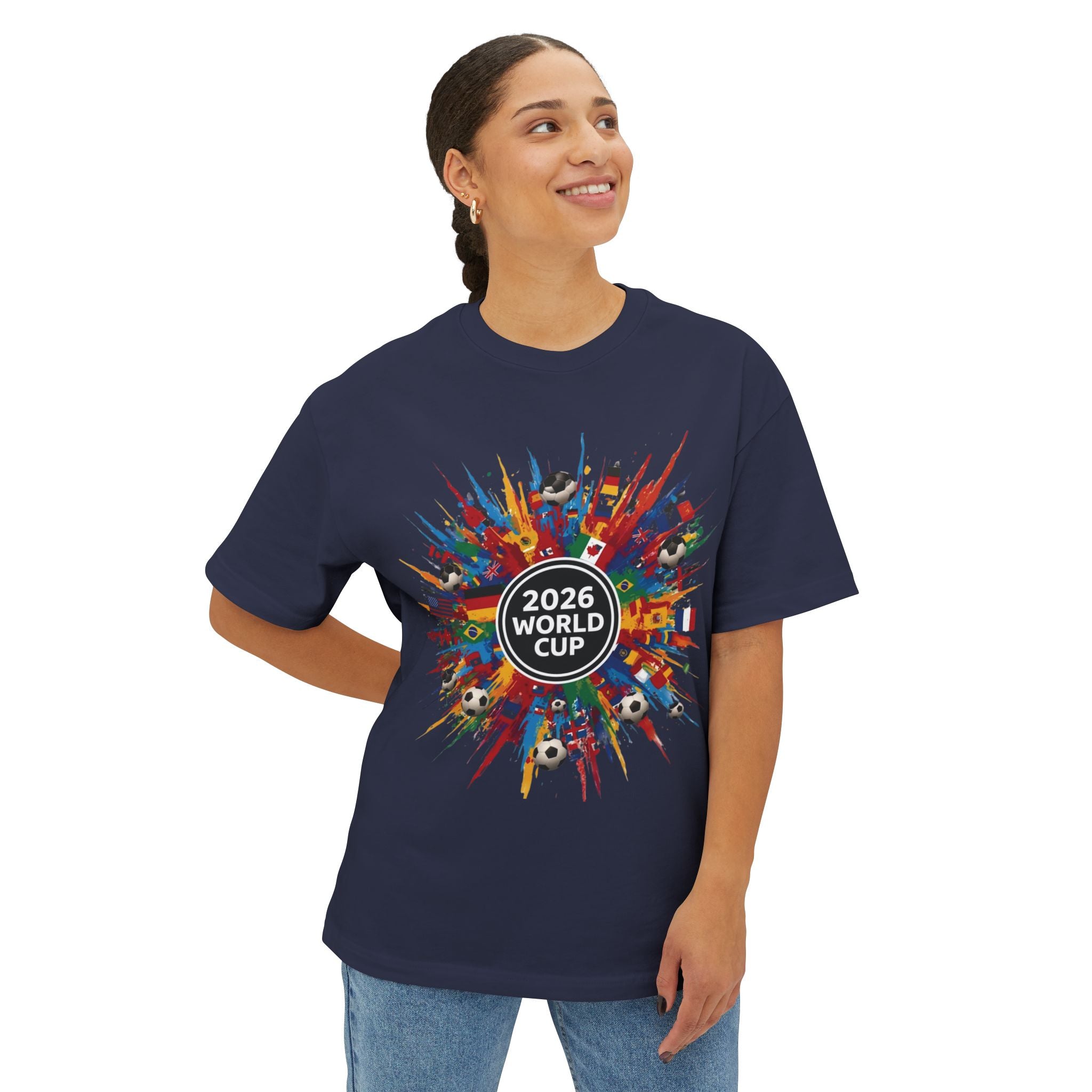 2026 World Cup Soccer Tee — Colorful International Flags & Balls Design