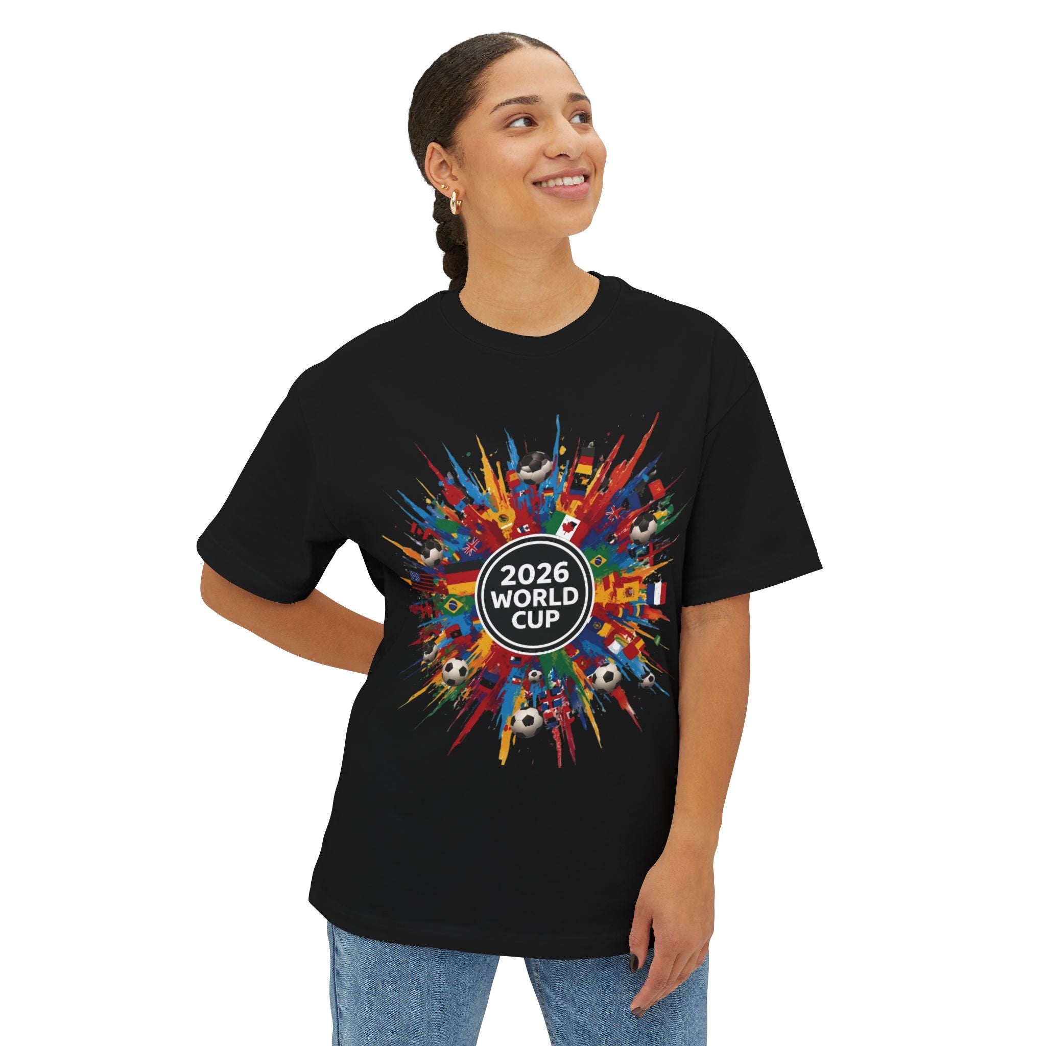 2026 World Cup Soccer Tee — Colorful International Flags & Balls Design