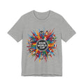 2026 World Cup Soccer T-Shirt — Colorful Flags & Soccer Ball Burst Graphic