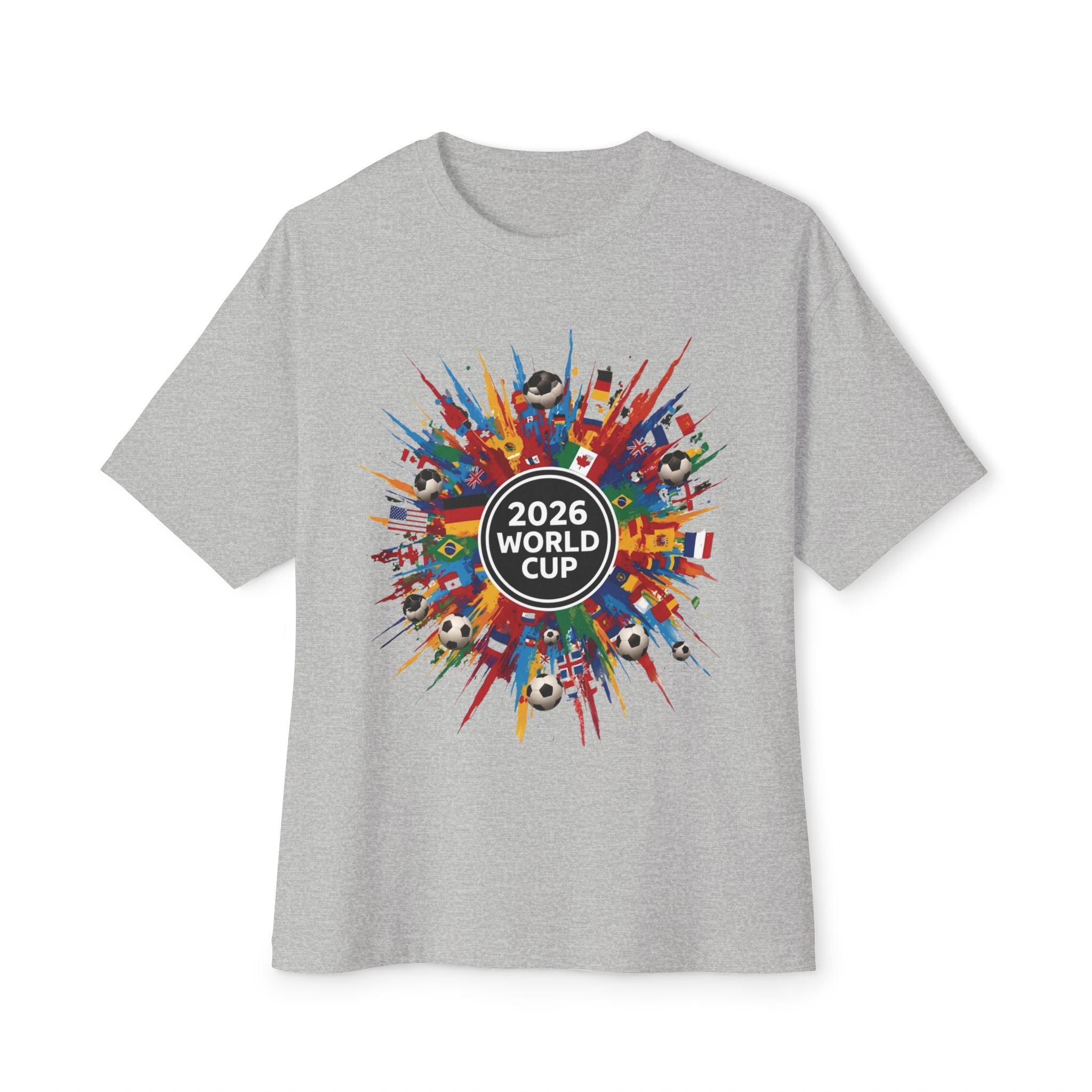 2026 World Cup Soccer Tee — Colorful International Flags & Balls Design