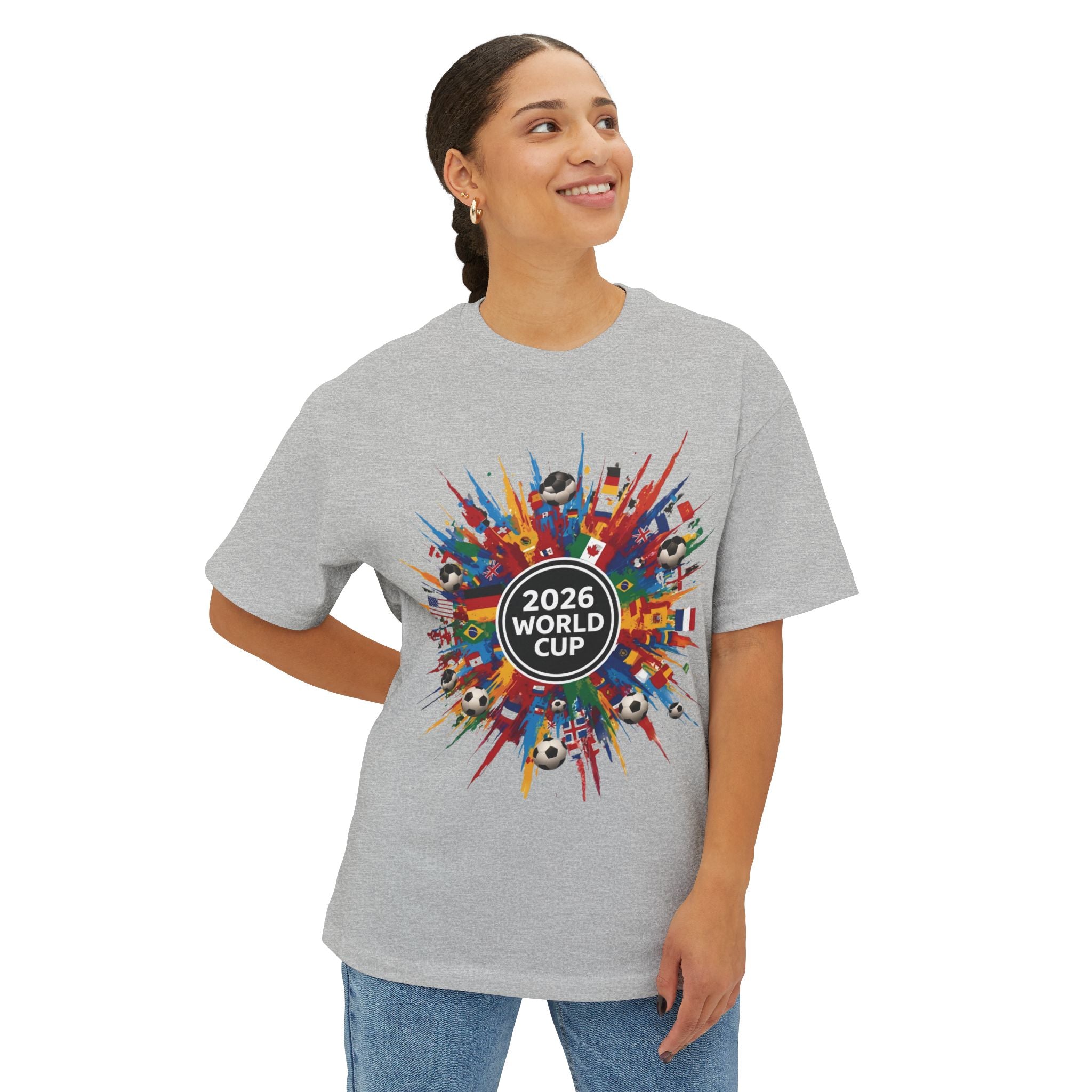 2026 World Cup Soccer Tee — Colorful International Flags & Balls Design
